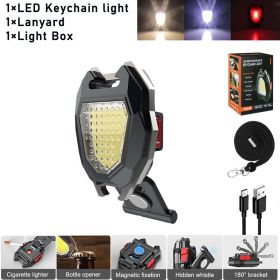 LED Portable Flashlight Mini Keychain Flashlight COB Work Light USB Rechargeable For Outdoor Camping COB Light Cigarette Lighter