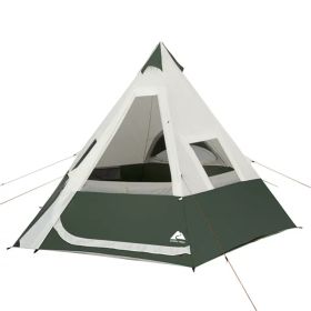 7-Person 1-Room Teepee Tent;  with Vented Rear Window;  Green