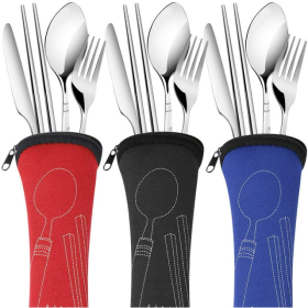 Arroyner 3 Pack Portable Travel Flatware Set, Reusable Silverware Knife Fork Spoon Chopsticks Utensils
