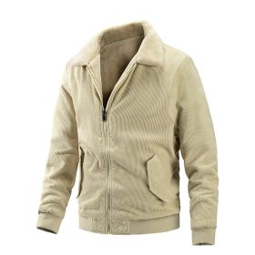 Winter New Men's Corduroy Plush Thick Reversible Jackets Vintage Outdoor Casual Fleece Warm Coat Lapel Fashion Trend Retro Brown (Color: beige, size: M)