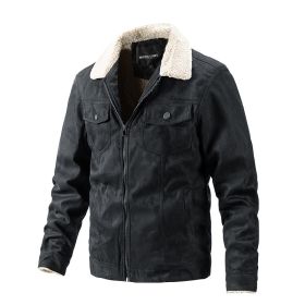Autumn Winter New Men's Chamois Suede Fleece Thick Jacket Vintage Outdoor Casual Plush Warm Coat Lapel Fashion Trend Retro Brown (Color: Black, size: XL)