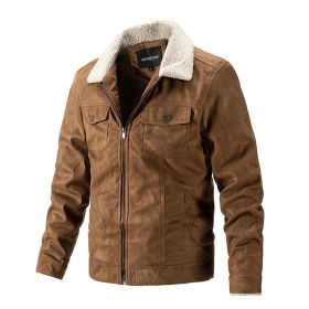 Autumn Winter New Men's Chamois Suede Fleece Thick Jacket Vintage Outdoor Casual Plush Warm Coat Lapel Fashion Trend Retro Brown (Color: Brown, size: M)