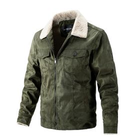 Autumn Winter New Men's Chamois Suede Fleece Thick Jacket Vintage Outdoor Casual Plush Warm Coat Lapel Fashion Trend Retro Brown (Color: green, size: S)