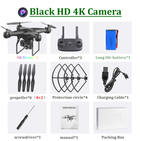 H12 RC Drone FPV Quadcopter UAV with ESC Camera 4K Profesional Wide-Angle Aerial Photography Long Life Remote Control Helicopter (Color: 4K Camera Black)