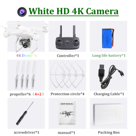 H12 RC Drone FPV Quadcopter UAV with ESC Camera 4K Profesional Wide-Angle Aerial Photography Long Life Remote Control Helicopter (Color: 4K Camera White)