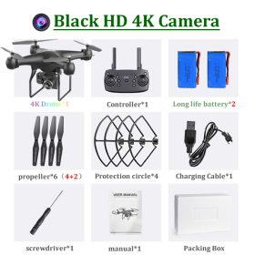 H12 RC Drone FPV Quadcopter UAV with ESC Camera 4K Profesional Wide-Angle Aerial Photography Long Life Remote Control Helicopter (Color: 4K-2B Camera Black)